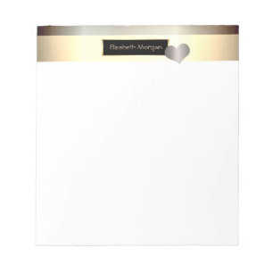 Stylish Gold Stripes, Frame, Heart- Personalized Notepad