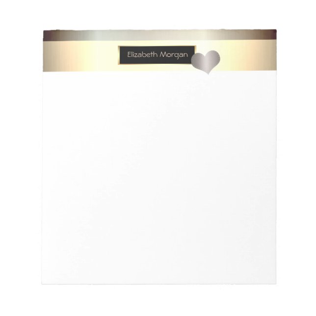 Stylish Gold  Stripes, Frame, Heart- Personalized Notepad (Front)