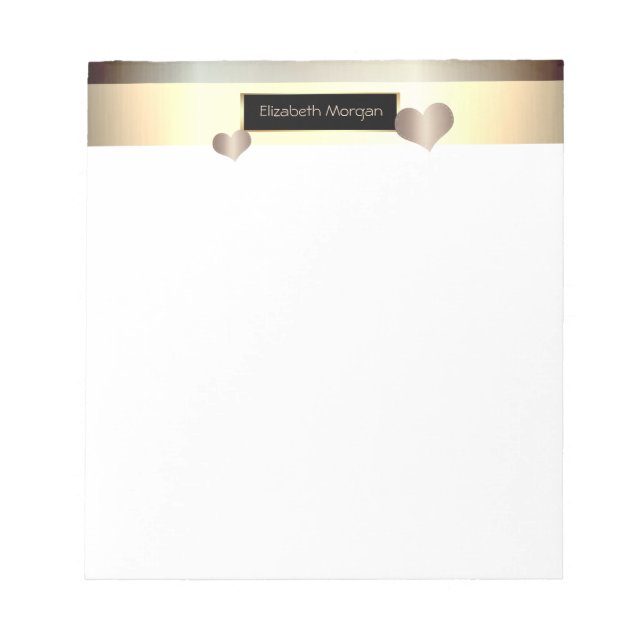 Stylish Gold Stripes Frame Hearts Notepad (Front)