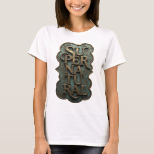 Stylish Gold SUPER NATURAL Text Design T-Shirt