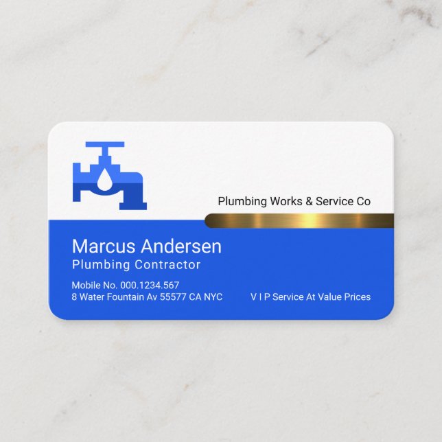 Stylish Gold Tab On White Blue Layers Business Card (Front)