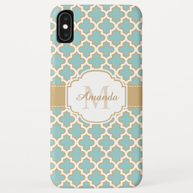 Stylish Gold Teal Blue Moroccan Pattern Monogram Case-Mate iPhone Case (Back)