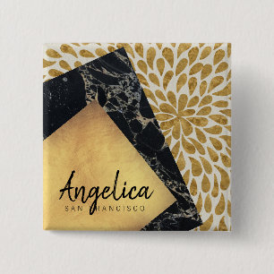 Stylish Gold Teardrop Paint Black Marble Monogram 2 Inch Square Button