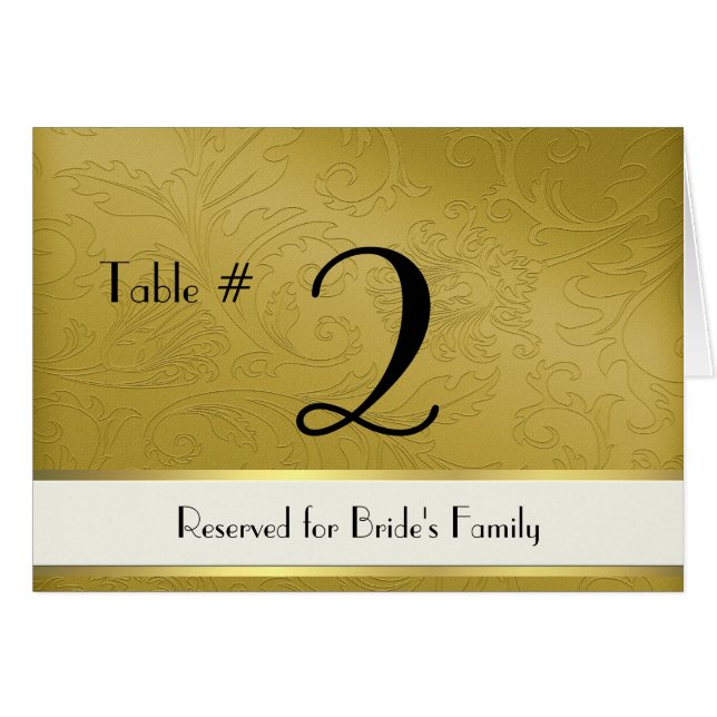 Stylish Gold Tone Custom Wedding Table Tent Card (Front Horizontal)