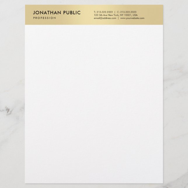 Stylish Gold White Modern Elegant Simple Template Letterhead (Front)