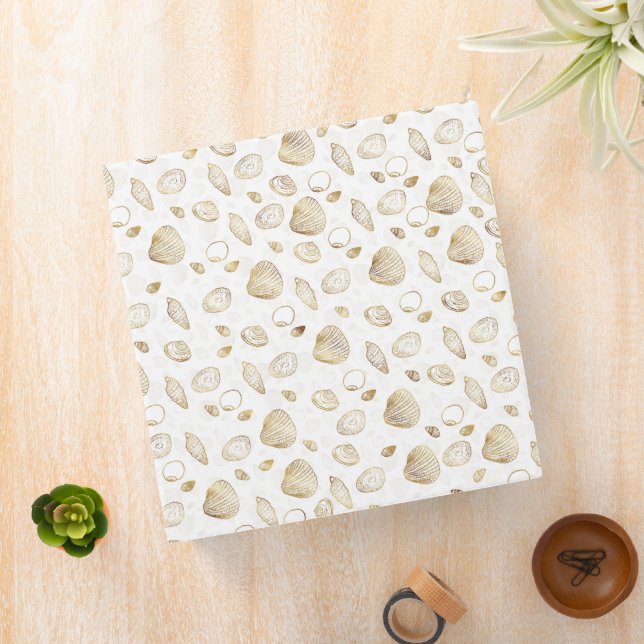 Stylish Gold White Seashells Pattern Binder (In Situ)
