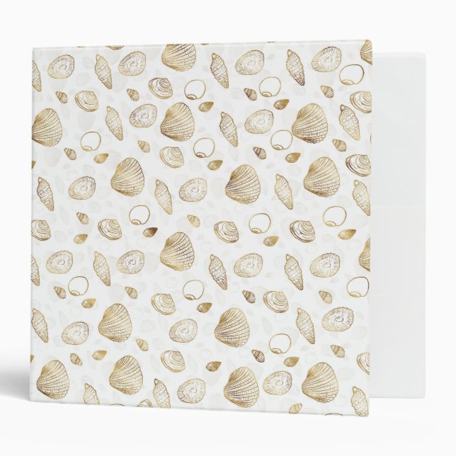 Stylish Gold White Seashells Pattern Binder (Front/Inside)