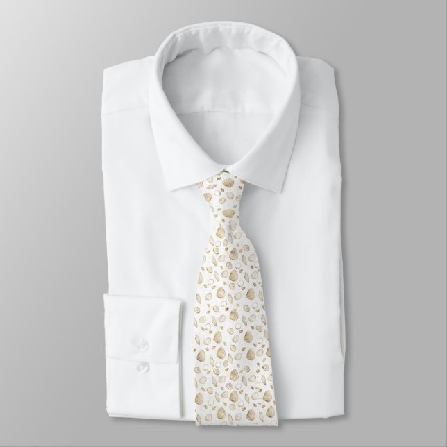Stylish Gold White Seashells Pattern Tie (Tied)