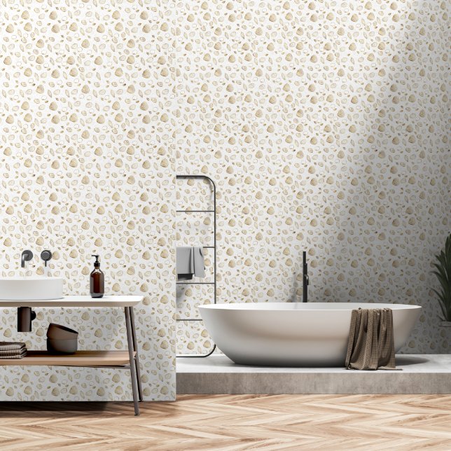 Stylish Gold White Seashells Wallpaper (Bathroom)