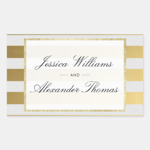 Stylish Gold & White Stripes Wedding Sticker