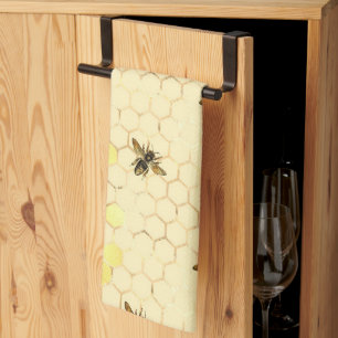 Stylish Gold Yellow Bees Honeycomb Kitchen Towel