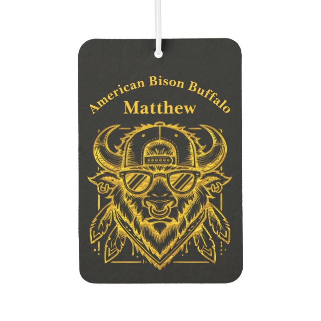 Stylish Golden Bison With Sunglasses and Hat Air Freshener (Front)