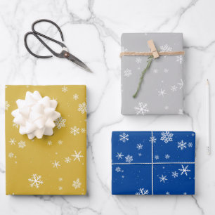 Stylish Golden Blue Snowflake Christmas Holidays Wrapping Paper Sheet