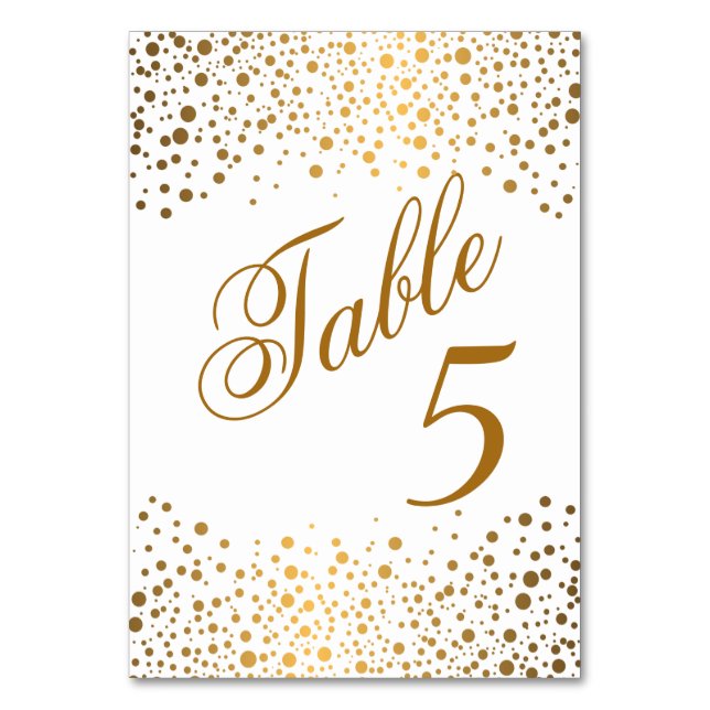 Stylish Golden Confetti Dots | White -Table Number Table Number (Front)