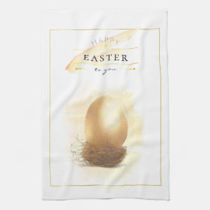 Stylish Golden Egg   Happy Easter Pencil Art Kitchen Towel