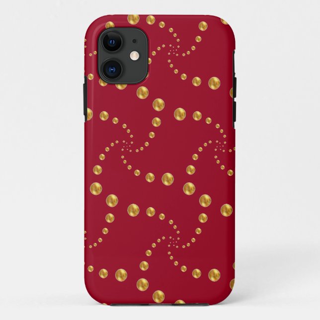 Stylish golden polka dots on burgundy red Case-Mate iPhone case (Back)