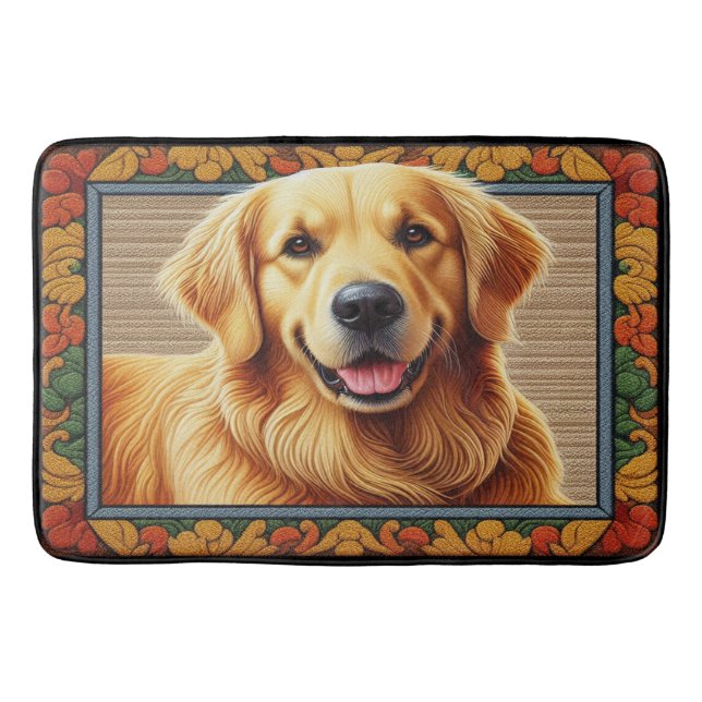 Stylish Golden Retriever Dog Colourful Frame Bath Mat (Front)