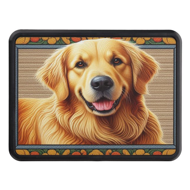 Stylish Golden Retriever Dog Colourful Frame Trailer Hitch Cover (Front)