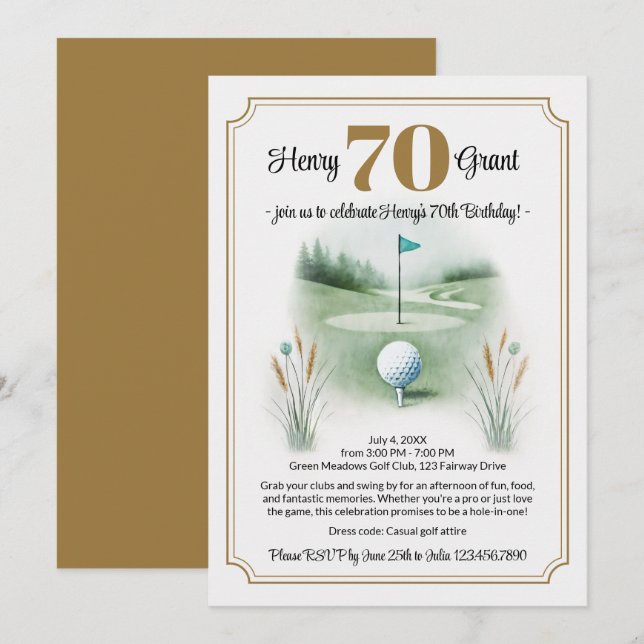 Stylish Golf 70th Birthday Invitations  (Front/Back)