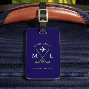 Stylish Golfer Club Travel Monogram Blue Luggage Tag