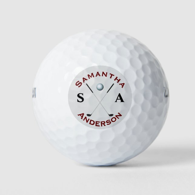 Stylish Golfer Monogram Cross Clubs Golf Balls (Front)