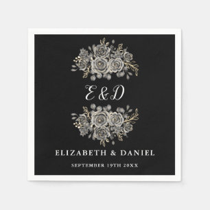 Stylish Goth Floral Monogram Wedding Napkin