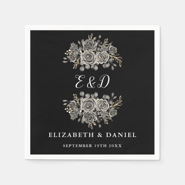 Stylish Goth Floral Monogram Wedding Napkin (Front)