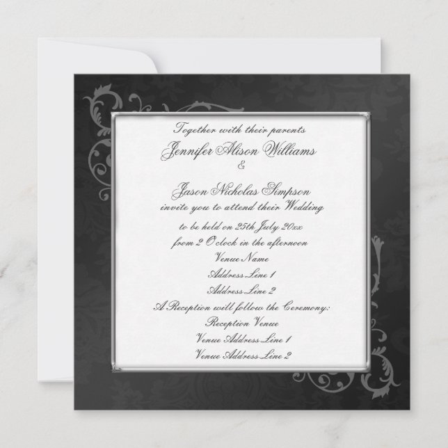 Stylish Gothic Wedding Invitation in Black & White (Front)