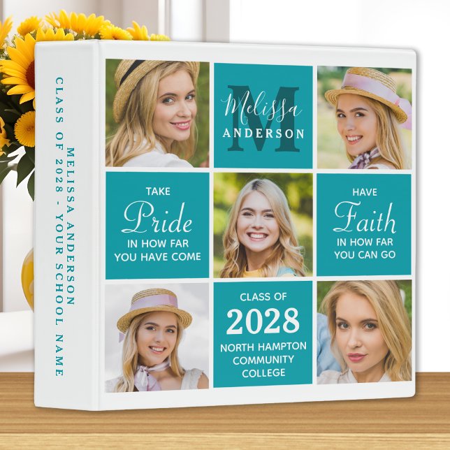 Stylish Graduate 5 Photo Teal Scrapbook Graduation Binder (Creator Uploaded)