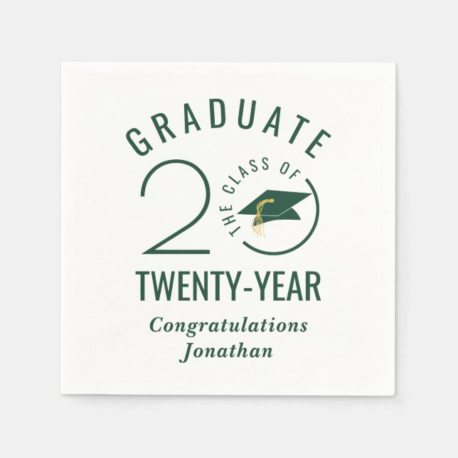 Stylish Graduate Class Year Green Personalized Napkin (Front)
