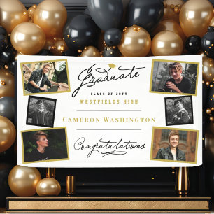 Stylish Graduate Script 6 Photo Graduation Party Banner