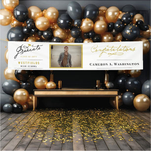 Stylish Graduate Script One Photo Graduation Party Banner