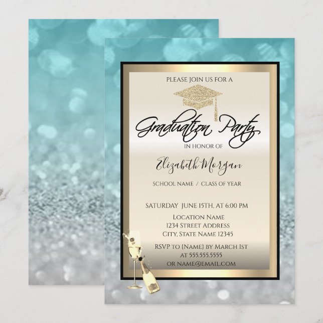 Stylish Graduation Cap,Wine Glass Bokeh Graduation Invitation (Front/Back)