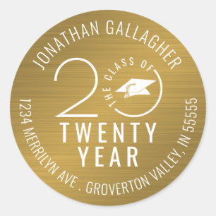 Stylish Graduation Class Year Gold Return Address Classic Round Sticker