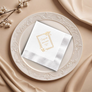 Stylish Graduation Laurel Wreath Frame Foil Napkins