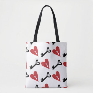 Stylish graphic seamless pattern with hearts and k tote bag