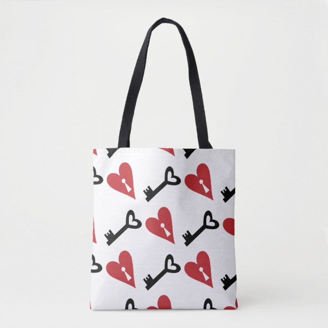 Stylish graphic seamless pattern with hearts and k tote bag (Front)