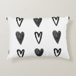 Stylish graphic seamless pattern with hearts. Blac Accent Pillow