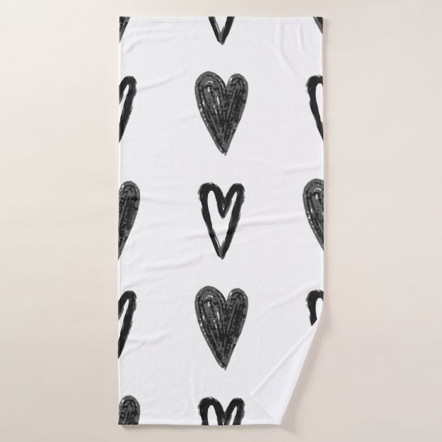 Stylish graphic seamless pattern with hearts. Blac Bath Towel (Bath Towel)