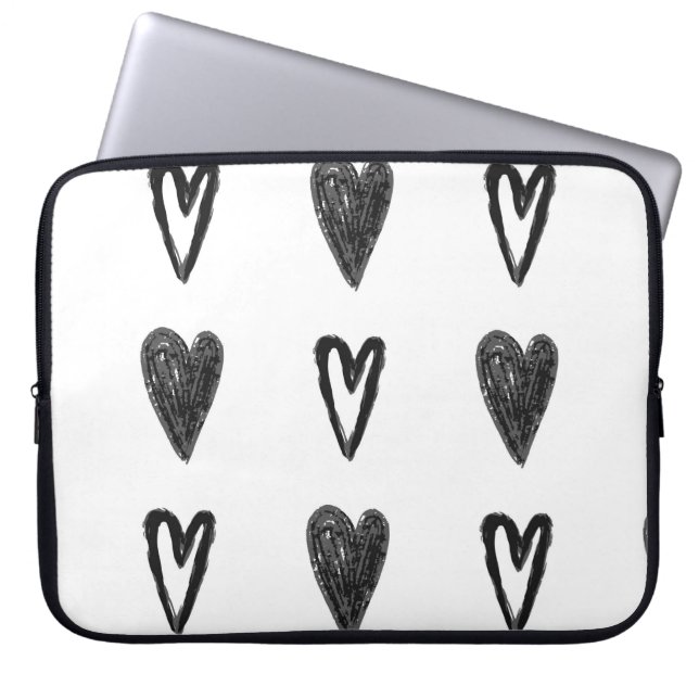 Stylish graphic seamless pattern with hearts. Blac Laptop Sleeve (Front)