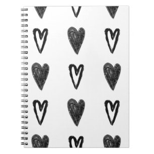 Stylish graphic seamless pattern with hearts. Blac Notebook