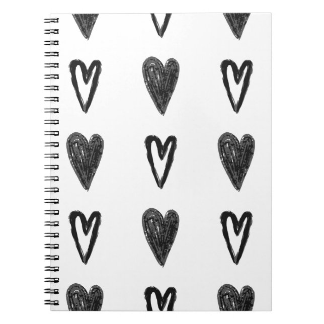 Stylish graphic seamless pattern with hearts. Blac Notebook (Front)