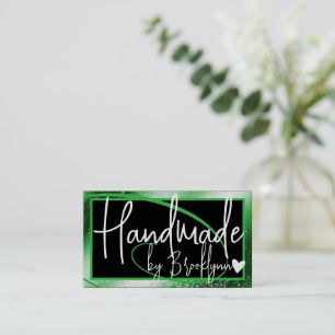 Stylish Grass Green Frame Heart Handmade by Name  Business Card