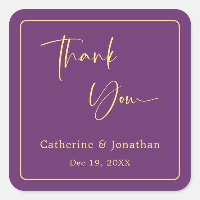 Stylish Gratitude: Simple Monogrammed Wedding Square Sticker (Front)