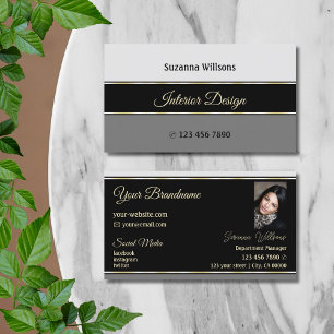 Stylish Gray and Black Stripes with Photo Modern Business Card