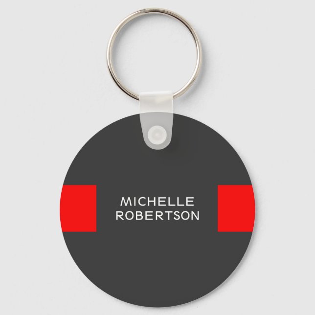 Stylish Gray Red Minimalist Modern Keychain (Front)