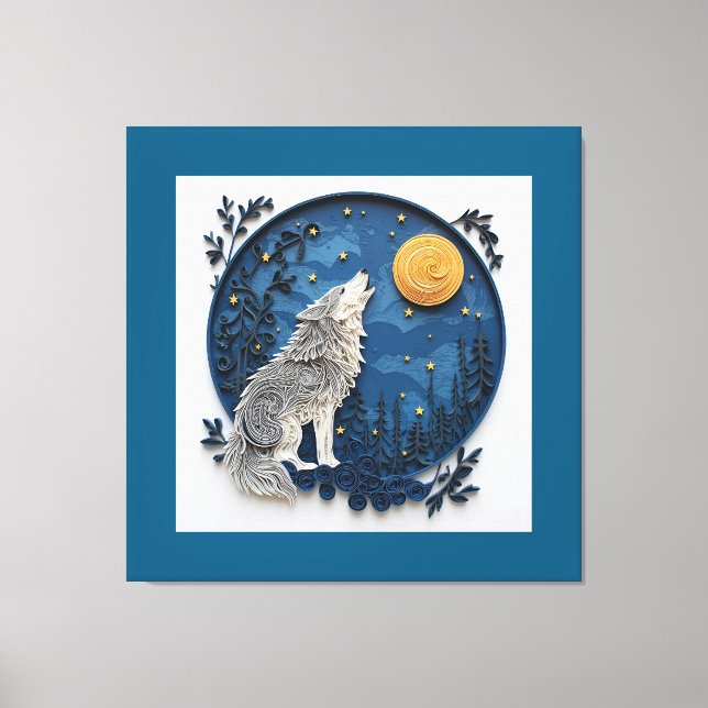 Stylish Gray Wolf Howling at the Moon  Canvas Print (Front)