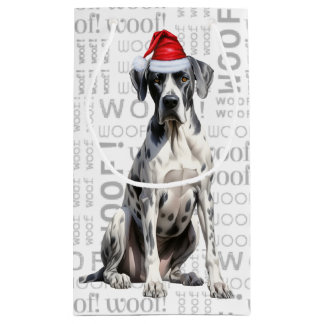 Stylish Great Dane and Woof Word Art Christmas Small Gift Bag
