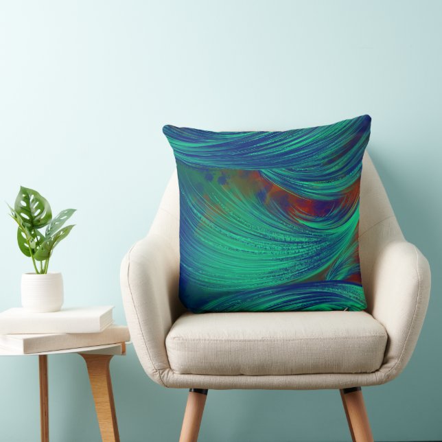Stylish green Abstract Feathers Decorative Throw Pillow (Chair)