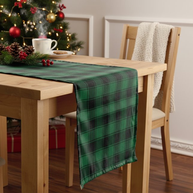 Stylish Green and Black Buffalo Tartan Plaid Short Table Runner (Stylish Green and Black Buffalo Tartan Plaid Short Table Runner)